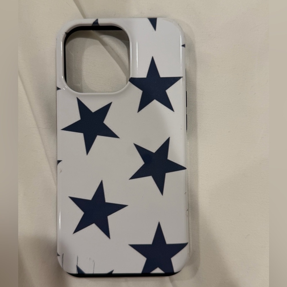iphone 13 pro phone case- White with Navy stars